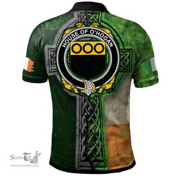 ScotsTee Shop Irish House of O'HOGAN Coat of Arms Irish Polo Shirt Irish Claddagh Cross Polo Shirt