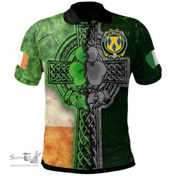ScotsTee Shop Irish House of MACCOSTELLO Coat of Arms Irish Polo Shirt Irish Claddagh Cross Polo Shirt