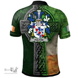 ScotsTee Shop Irish Fulton Coat of Arms Irish Polo Shirt Irish Claddagh Cross Polo Shirt