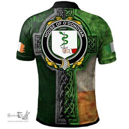 ScotsTee Shop Irish House of O'DONOVAN Coat of Arms Irish Polo Shirt Irish Claddagh Cross Polo Shirt