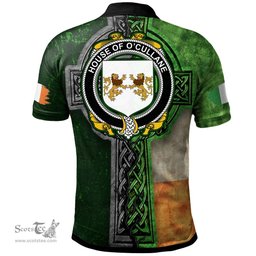 ScotsTee Shop Irish House of O'CULLANE (or Collins) Coat of Arms Irish Polo Shirt Irish Claddagh Cross Polo Shirt