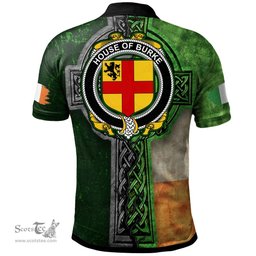 ScotsTee Shop Irish House of BURKE Coat of Arms Irish Polo Shirt Irish Claddagh Cross Polo Shirt