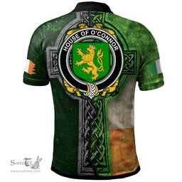 ScotsTee Shop Irish House of O'CONNOR (Kerry) Coat of Arms Irish Polo Shirt Irish Claddagh Cross Polo Shirt