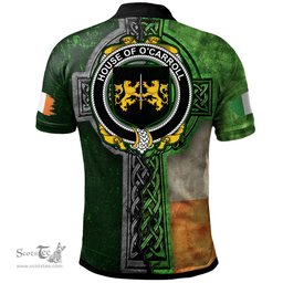 ScotsTee Shop Irish House of O'CARROLL Coat of Arms Irish Polo Shirt Irish Claddagh Cross Polo Shirt