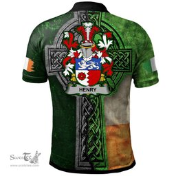 ScotsTee Shop Irish Henry or O'Henry Coat of Arms Irish Polo Shirt Irish Claddagh Cross Polo Shirt