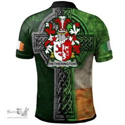 ScotsTee Shop Irish Hetherington Coat of Arms Irish Polo Shirt Irish Claddagh Cross Polo Shirt
