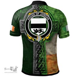 ScotsTee Shop Irish House of JORDAN Coat of Arms Irish Polo Shirt Irish Claddagh Cross Polo Shirt