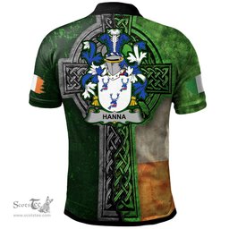 ScotsTee Shop Irish Hanna or O'Hanna Coat of Arms Irish Polo Shirt Irish Claddagh Cross Polo Shirt