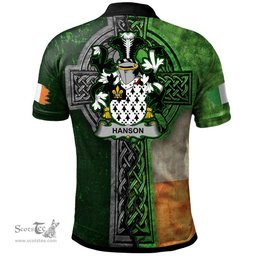 ScotsTee Shop Irish Hanson or O'Hanson Coat of Arms Irish Polo Shirt Irish Claddagh Cross Polo Shirt