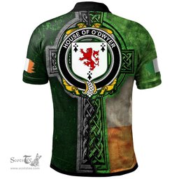 ScotsTee Shop Irish House of O'DWYER Coat of Arms Irish Polo Shirt Irish Claddagh Cross Polo Shirt