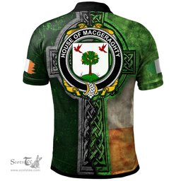 ScotsTee Shop Irish House of MACGERAGHTY Coat of Arms Irish Polo Shirt Irish Claddagh Cross Polo Shirt