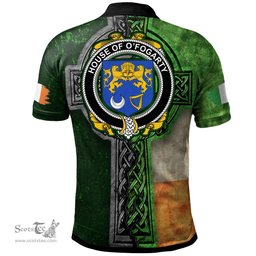 ScotsTee Shop Irish House of O'FOGARTY Coat of Arms Irish Polo Shirt Irish Claddagh Cross Polo Shirt