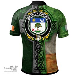 ScotsTee Shop Irish House of O'BEIRNE Coat of Arms Irish Polo Shirt Irish Claddagh Cross Polo Shirt