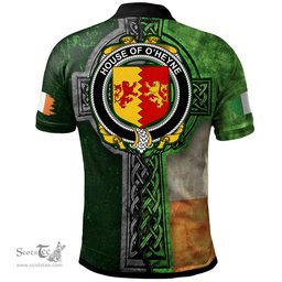 ScotsTee Shop Irish House of O'HEYNE Coat of Arms Irish Polo Shirt Irish Claddagh Cross Polo Shirt