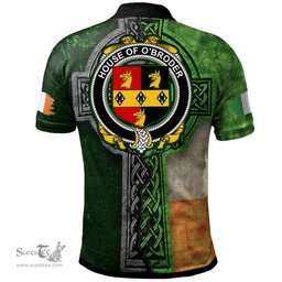 ScotsTee Shop Irish House of O'BRODER Coat of Arms Irish Polo Shirt Irish Claddagh Cross Polo Shirt