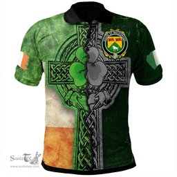 ScotsTee Shop Irish House of MACDONOGH (Connacht) Coat of Arms Irish Polo Shirt Irish Claddagh Cross Polo Shirt