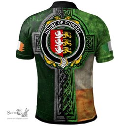 ScotsTee Shop Irish House of O'GRADY Coat of Arms Irish Polo Shirt Irish Claddagh Cross Polo Shirt