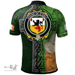 ScotsTee Shop Irish House of O'DALY Coat of Arms Irish Polo Shirt Irish Claddagh Cross Polo Shirt