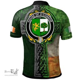 ScotsTee Shop Irish House of O'CONNOR (Sligo) Coat of Arms Irish Polo Shirt Irish Claddagh Cross Polo Shirt