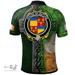 ScotsTee Shop Irish House of BUTLER Coat of Arms Irish Polo Shirt Irish Claddagh Cross Polo Shirt