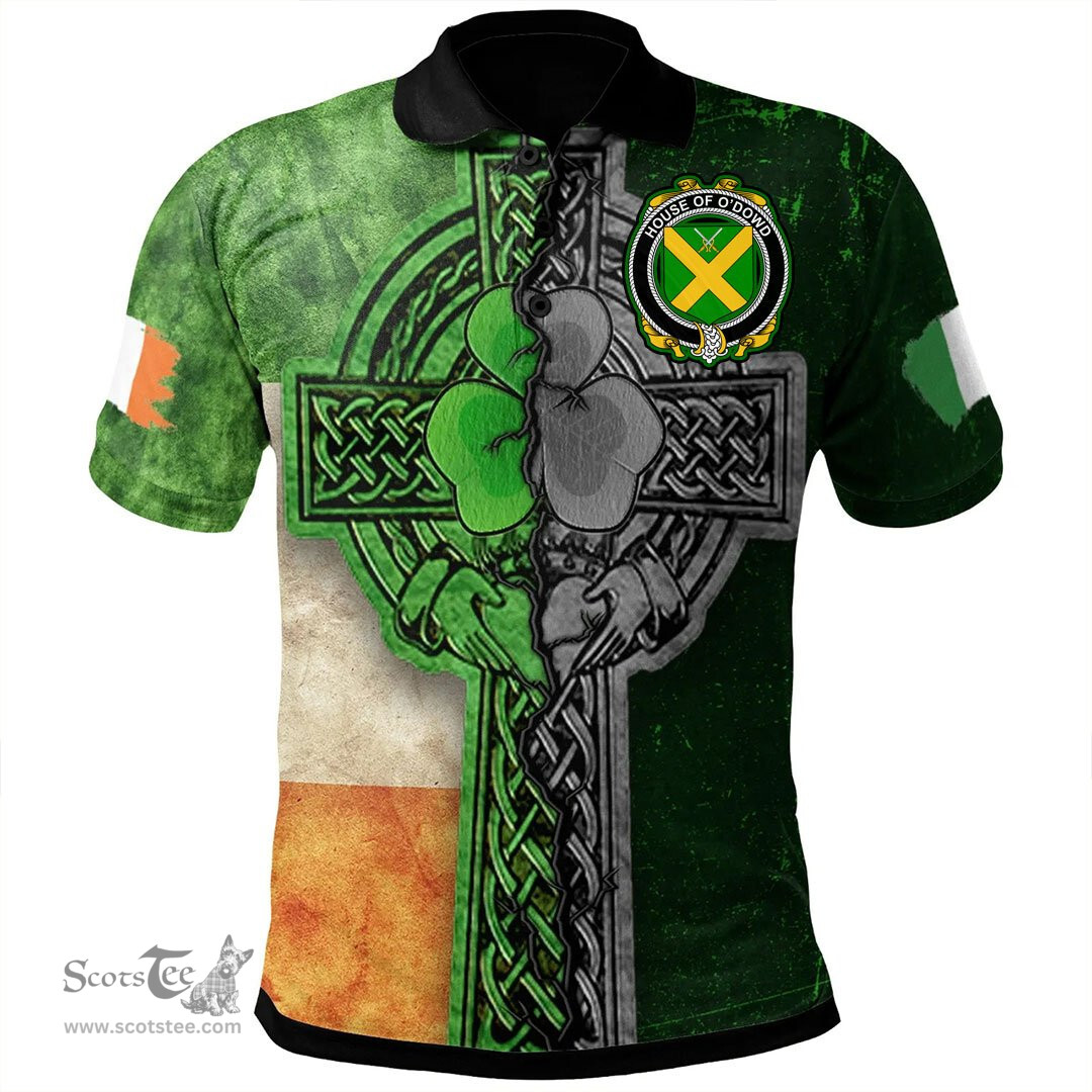 ScotsTee Shop Irish House of O'DOWD Coat of Arms Irish Polo Shirt Irish Claddagh Cross Polo Shirt