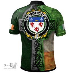 ScotsTee Shop Irish House of O'KEARNEY Coat of Arms Irish Polo Shirt Irish Claddagh Cross Polo Shirt