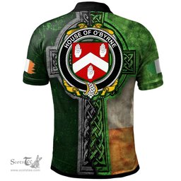 ScotsTee Shop Irish House of O'BYRNE Coat of Arms Irish Polo Shirt Irish Claddagh Cross Polo Shirt
