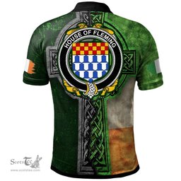 ScotsTee Shop Irish House of FLEMING Coat of Arms Irish Polo Shirt Irish Claddagh Cross Polo Shirt