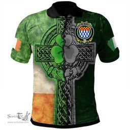 ScotsTee Shop Irish House of FLEMING Coat of Arms Irish Polo Shirt Irish Claddagh Cross Polo Shirt
