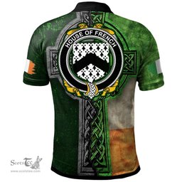 ScotsTee Shop Irish House of FRENCH Coat of Arms Irish Polo Shirt Irish Claddagh Cross Polo Shirt