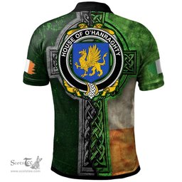 ScotsTee Shop Irish House of O'HANRAGHTY Coat of Arms Irish Polo Shirt Irish Claddagh Cross Polo Shirt