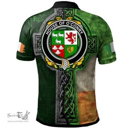 ScotsTee Shop Irish House of O'CONRY Coat of Arms Irish Polo Shirt Irish Claddagh Cross Polo Shirt