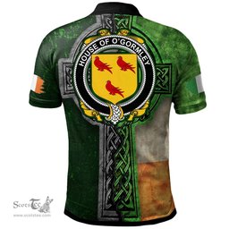 ScotsTee Shop Irish House of O'GORMLEY Coat of Arms Irish Polo Shirt Irish Claddagh Cross Polo Shirt