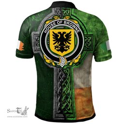ScotsTee Shop Irish House of BROWNE Coat of Arms Irish Polo Shirt Irish Claddagh Cross Polo Shirt