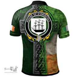 ScotsTee Shop Irish House of O'DRISCOLL Coat of Arms Irish Polo Shirt Irish Claddagh Cross Polo Shirt