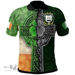 ScotsTee Shop Irish House of O'DRISCOLL Coat of Arms Irish Polo Shirt Irish Claddagh Cross Polo Shirt