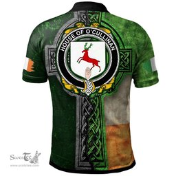 ScotsTee Shop Irish House of O'CULLINAN Coat of Arms Irish Polo Shirt Irish Claddagh Cross Polo Shirt