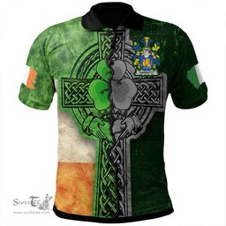 ScotsTee Shop Irish Hanratty or O'Hanraghty Coat of Arms Irish Polo Shirt Irish Claddagh Cross Polo Shirt