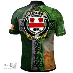 ScotsTee Shop Irish House of KINSELLA Coat of Arms Irish Polo Shirt Irish Claddagh Cross Polo Shirt