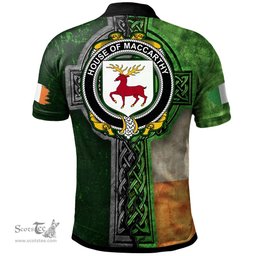 ScotsTee Shop Irish House of MACCARTHY Coat of Arms Irish Polo Shirt Irish Claddagh Cross Polo Shirt
