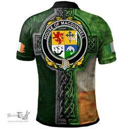 ScotsTee Shop Irish House of MACDONNELL (of the Glens) Coat of Arms Irish Polo Shirt Irish Claddagh Cross Polo Shirt