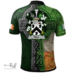 ScotsTee Shop Irish Hall or MacHall Coat of Arms Irish Polo Shirt Irish Claddagh Cross Polo Shirt