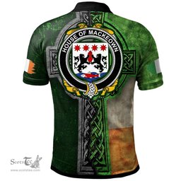 ScotsTee Shop Irish House of MACKEOWN Coat of Arms Irish Polo Shirt Irish Claddagh Cross Polo Shirt