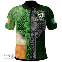 ScotsTee Shop Irish House of MACKEOWN Coat of Arms Irish Polo Shirt Irish Claddagh Cross Polo Shirt