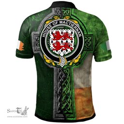 ScotsTee Shop Irish House of MACTIERNAN Coat of Arms Irish Polo Shirt Irish Claddagh Cross Polo Shirt