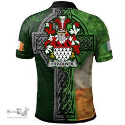 ScotsTee Shop Irish Fitz-Oliver Coat of Arms Irish Polo Shirt Irish Claddagh Cross Polo Shirt