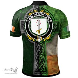 ScotsTee Shop Irish House of O'DAVOREN Coat of Arms Irish Polo Shirt Irish Claddagh Cross Polo Shirt