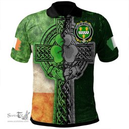 ScotsTee Shop Irish House of O'COFFEY Coat of Arms Irish Polo Shirt Irish Claddagh Cross Polo Shirt