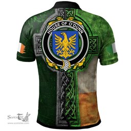 ScotsTee Shop Irish House of O'DUNN Coat of Arms Irish Polo Shirt Irish Claddagh Cross Polo Shirt