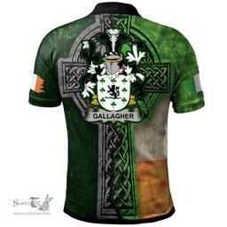 ScotsTee Shop Irish Gallagher or O'Gallagher Coat of Arms Irish Polo Shirt Irish Claddagh Cross Polo Shirt